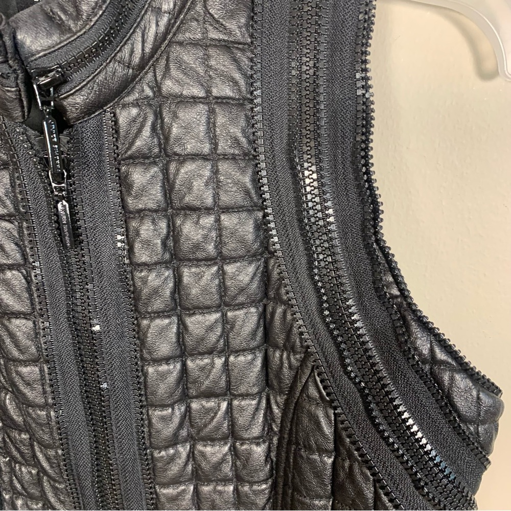 Javier Simorra Barcelona Vegan Faux Leather Quilted Zipper Track Detail Vest - Picture 6 of 14